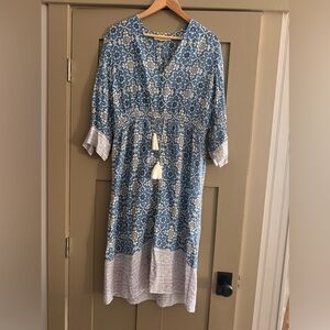 Vanessa Bruno 42 Kaftan Dress L M Blue White Floral